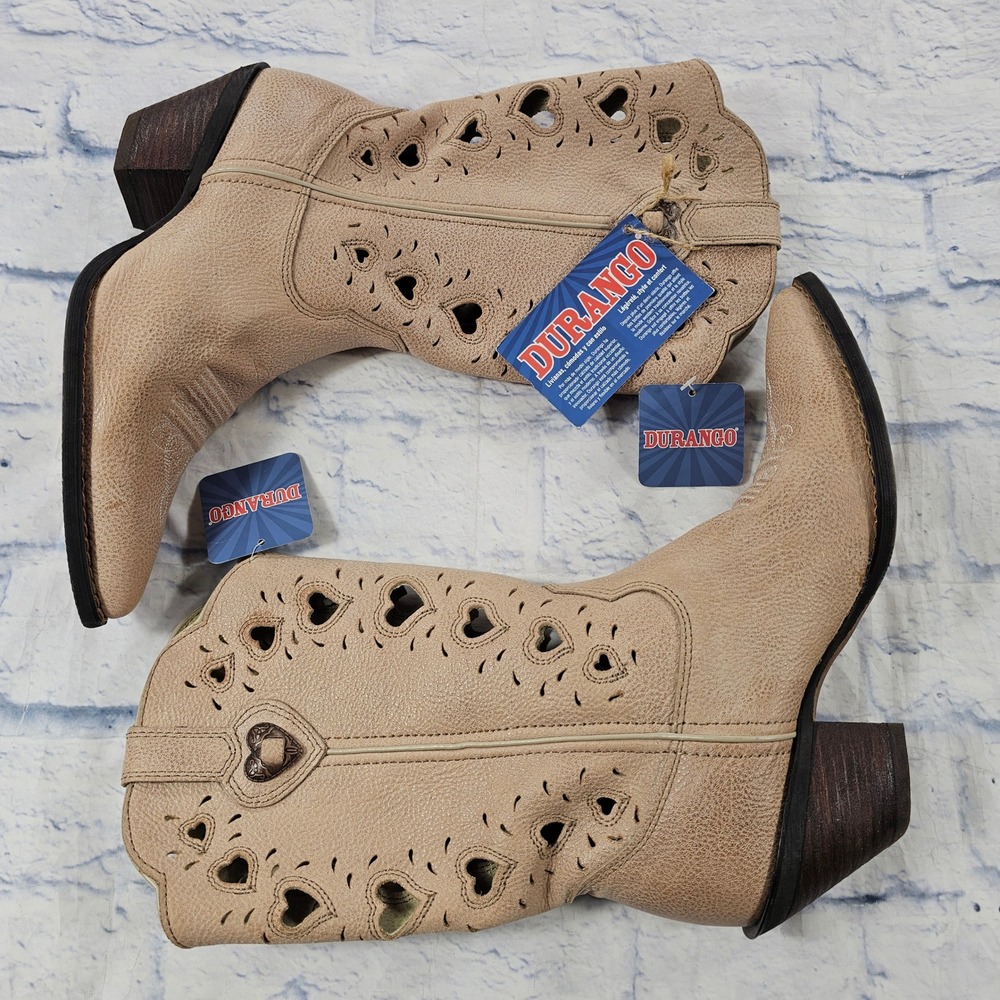 Durango Heartfelt Crush Western Boots Womens 8.5 Tan Leather Pointed Toe Cowgirl